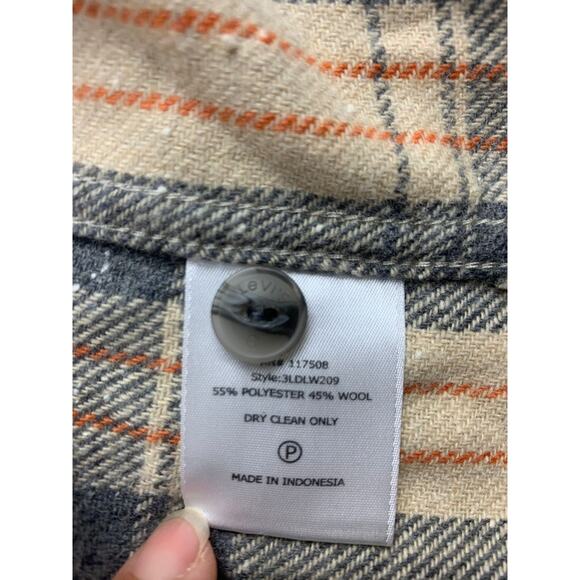 Levis Shirt Men's XL Beige Tan Plaid Flannel Wool Blend Button Up Shacket - Picture 9 of 10